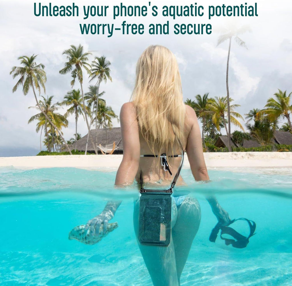 Waterproof Phone Pouch Dual Compartment IPX8 Floating Dry Bag with Adjustable Lanyard for Beach Swimming Snorkeling Surfing Boating Kayaking and Outdoor Water Sports (M, Mint)