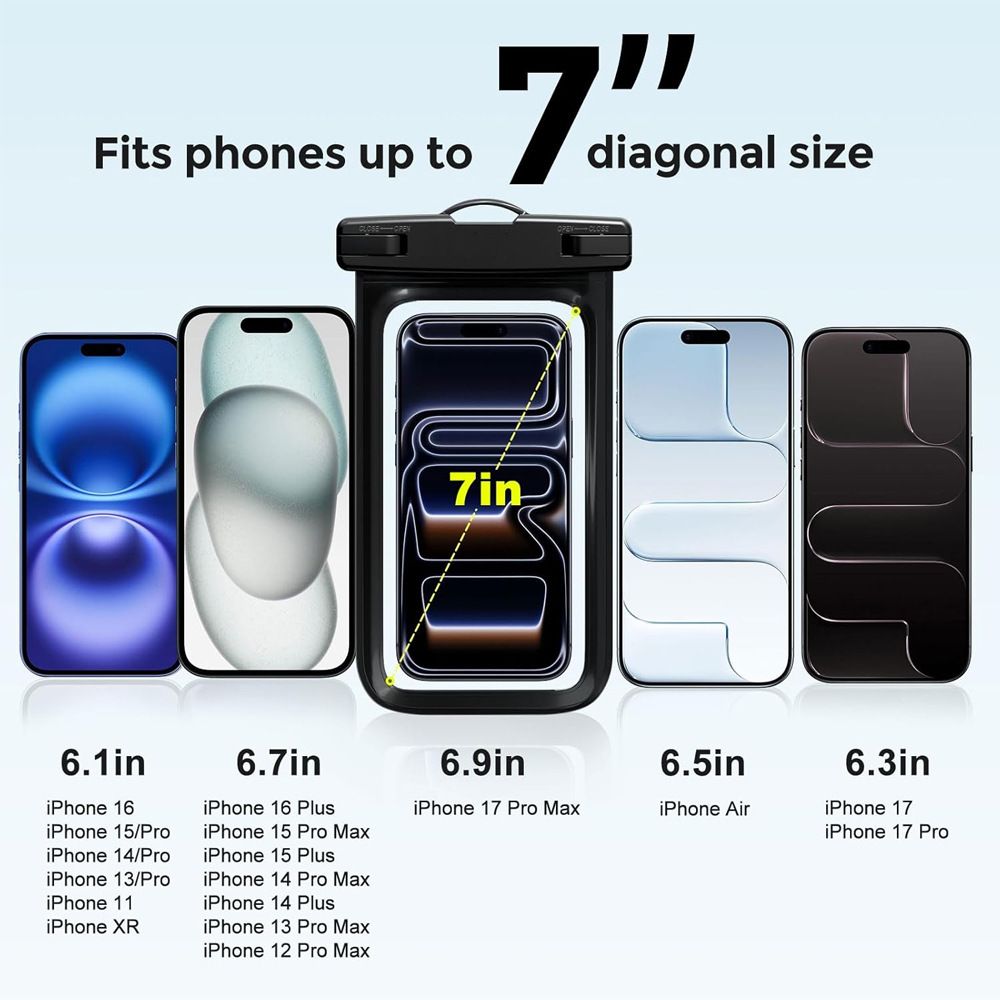 Waterproof Phone Pouch Dual Compartment IPX8 Floating Dry Bag with Adjustable Lanyard for Beach Swimming Snorkeling Surfing Boating Kayaking and Outdoor Water Sports (S, Black)