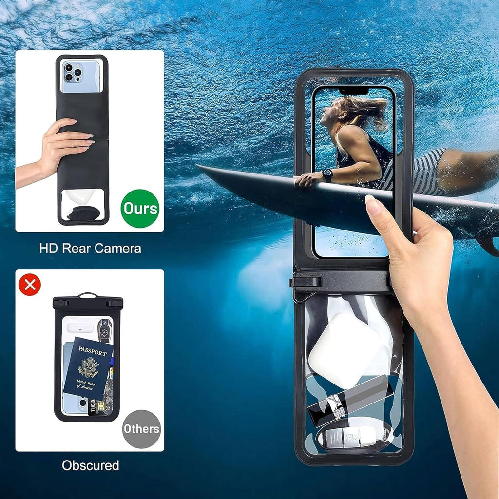 Waterproof Phone Pouch Dual Compartment IPX8 Floating Dry Bag with Adjustable Lanyard for Beach Swimming Snorkeling Surfing Boating Kayaking and Outdoor Water Sports (S, Black)