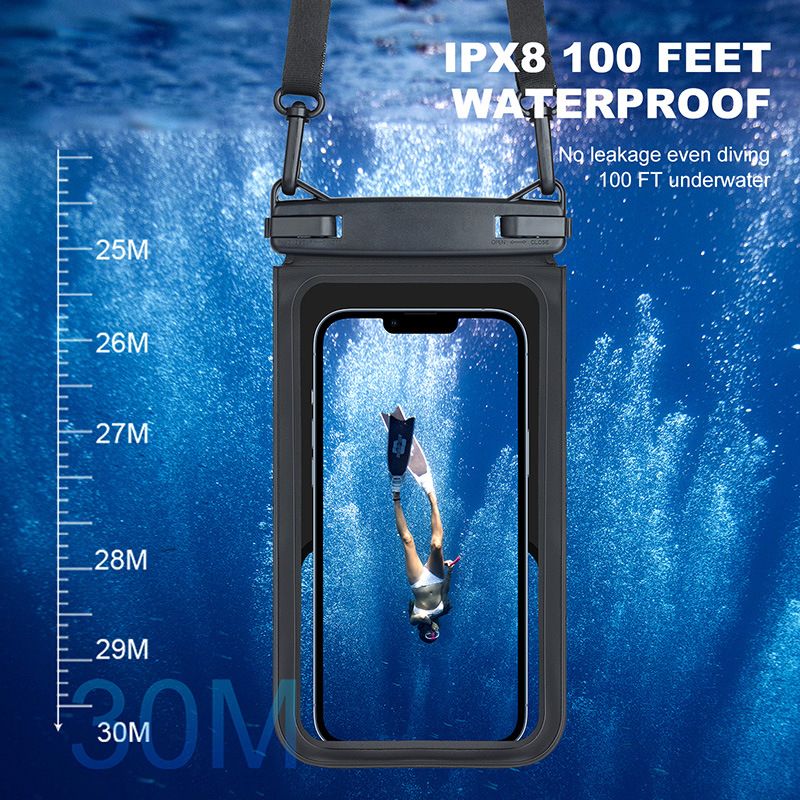 Waterproof Phone Pouch Dual Compartment IPX8 Floating Dry Bag with Adjustable Lanyard for Beach Swimming Snorkeling Surfing Boating Kayaking and Outdoor Water Sports (S, Black)