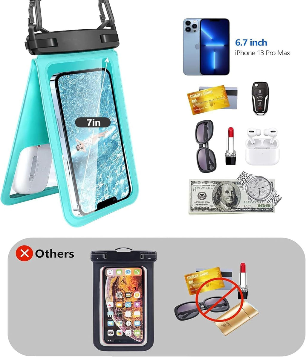 Waterproof Phone Pouch Dual Compartment IPX8 Floating Dry Bag with Adjustable Lanyard for Beach Swimming Snorkeling Surfing Boating Kayaking and Outdoor Water Sports (S, Mint)