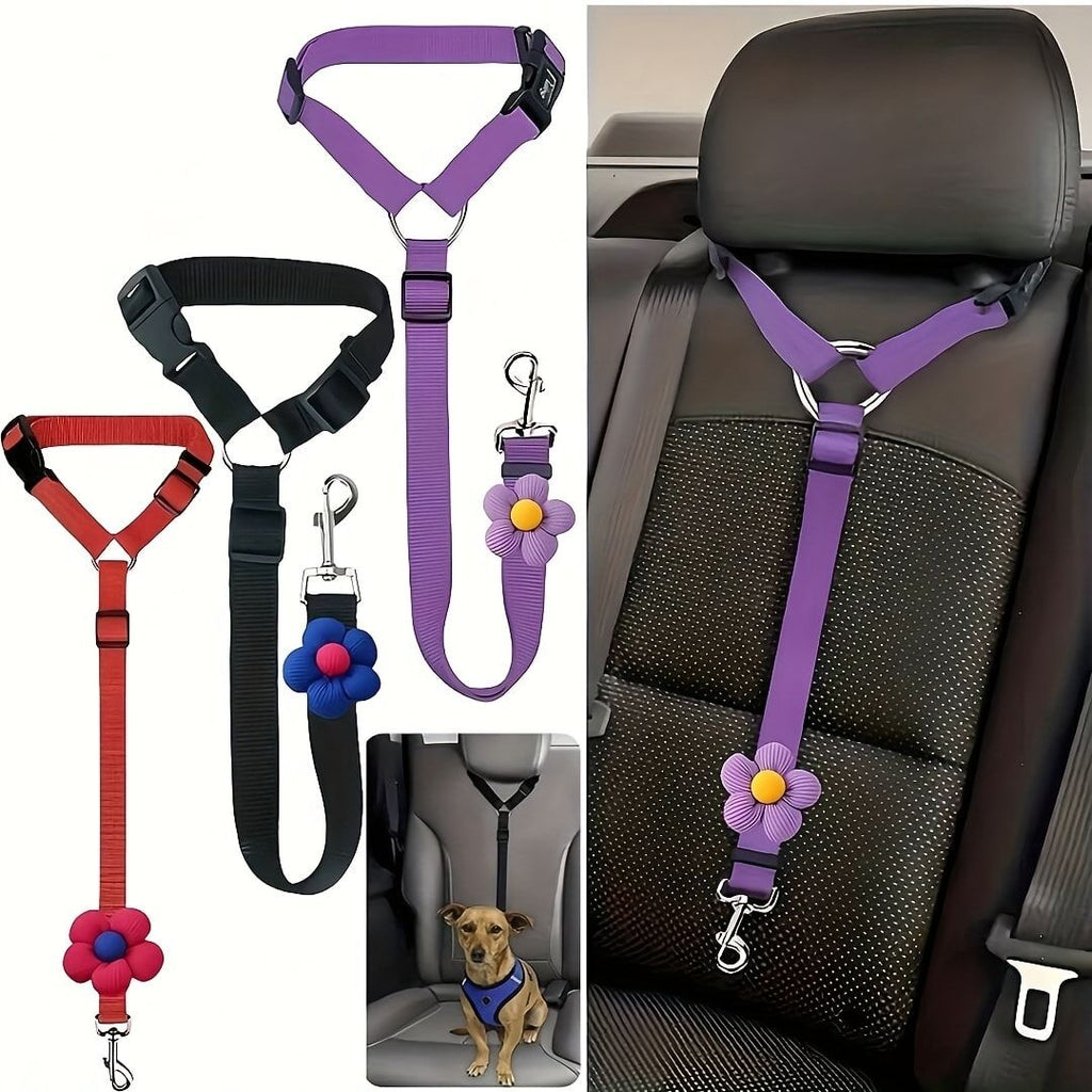 Adjustable Dog Car Seat Belt with Zinc Alloy Hook – Pet Vehicle Safety Restraint for Small to Large Dogs, Black