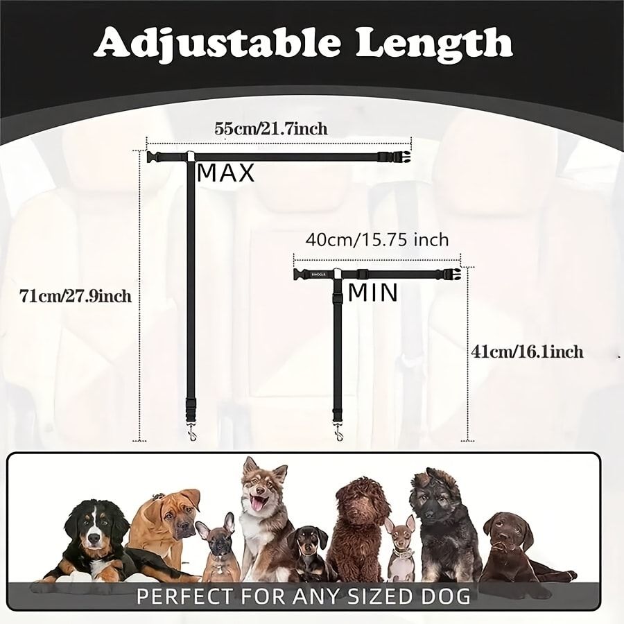 Adjustable Dog Car Seat Belt with Zinc Alloy Hook – Pet Vehicle Safety Restraint for Small to Large Dogs, Black