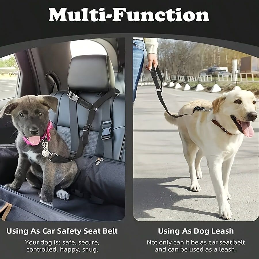 Adjustable Dog Car Seat Belt with Zinc Alloy Hook – Pet Vehicle Safety Restraint for Small to Large Dogs, Black