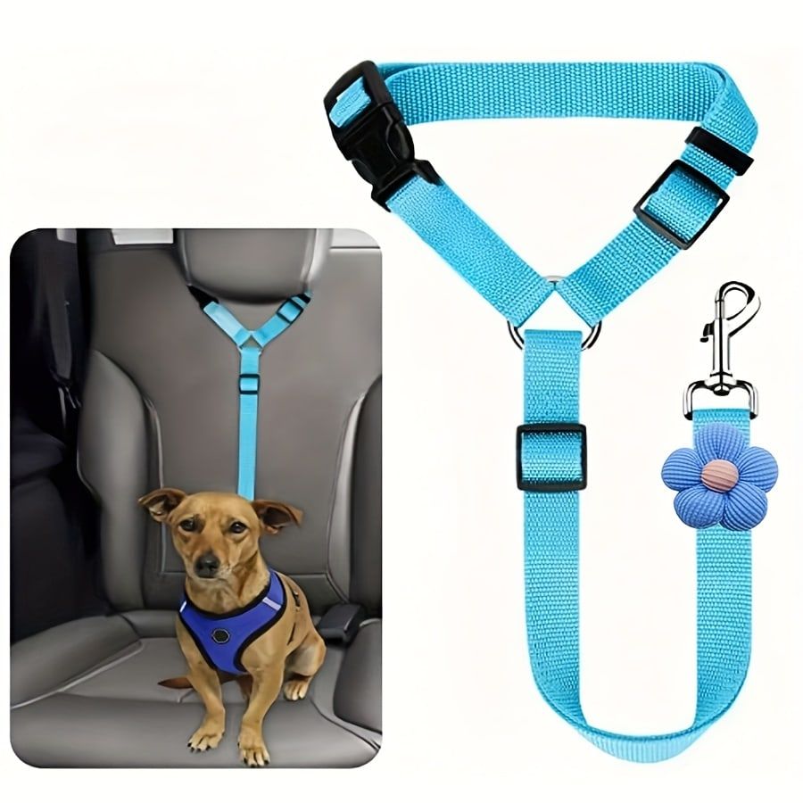 Adjustable Dog Car Seat Belt with Zinc Alloy Hook – Pet Vehicle Safety Restraint for Small to Large Dogs, Black