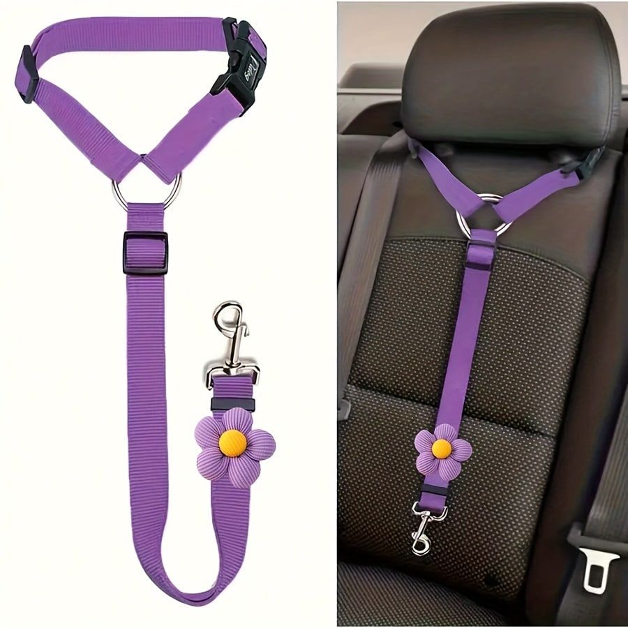 Adjustable Dog Car Seat Belt with Zinc Alloy Hook – Pet Vehicle Safety Restraint for Small to Large Dogs, Purple