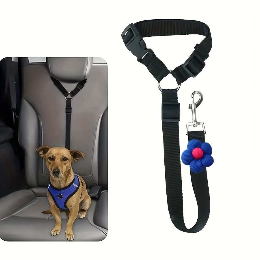 Adjustable Dog Car Seat Belt with Zinc Alloy Hook – Pet Vehicle Safety Restraint for Small to Large Dogs, Purple