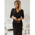 Long Sleeve Dress V-Neck Dress Wrap Maxi Dress Women'S Maxi Dress Evening Dress - Black - Size L
