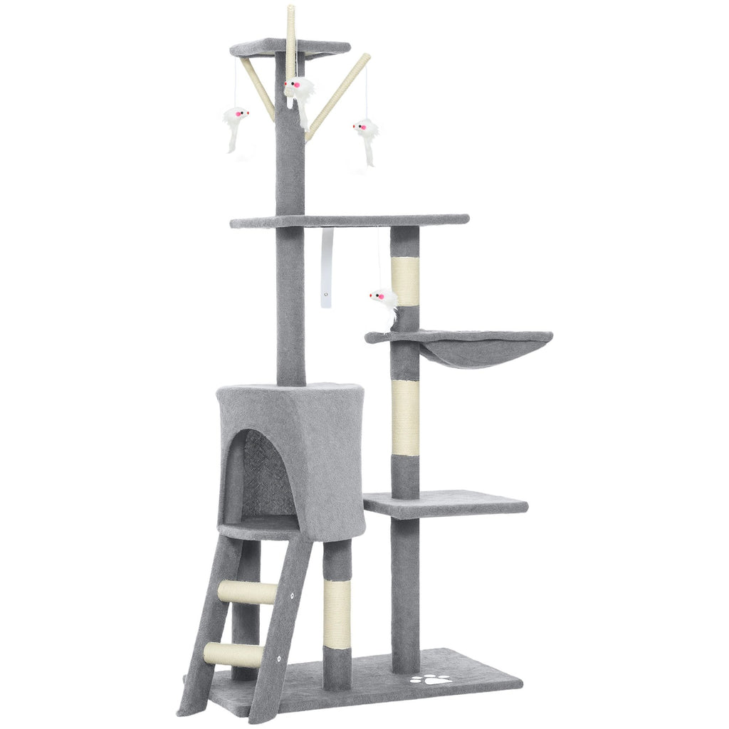 CARLA HOME 134cm Cat Tree for Indoor Cats with Hammock, Plush Perch & Sisal Scratching Posts for Kittens & Adult Cats (Light Grey)