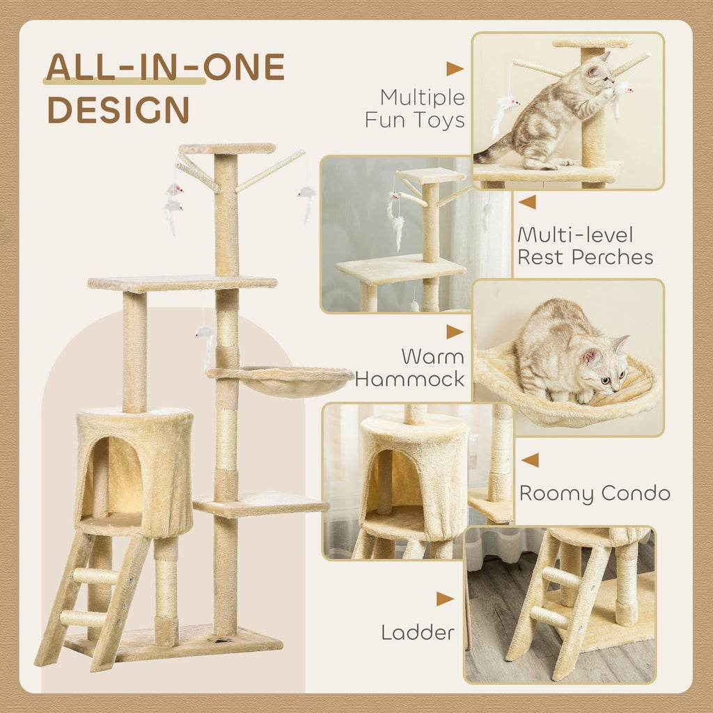 CARLA HOME 134cm Cat Tree for Indoor Cats with Hammock, Plush Perch & Sisal Scratching Posts for Kittens & Adult Cats (Beige)