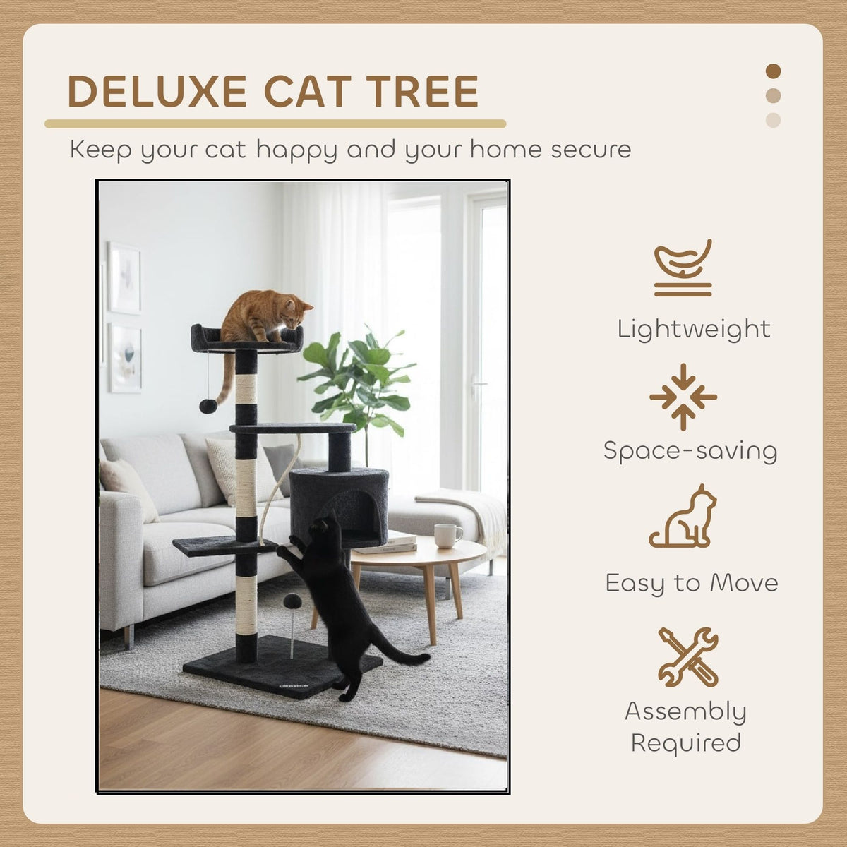 CARLA HOME 140cm Cat Tree for Indoor Cats with Plush Perch, Sisal Scratching Posts & Condo for Kittens & Adult Cats (Dark Grey)