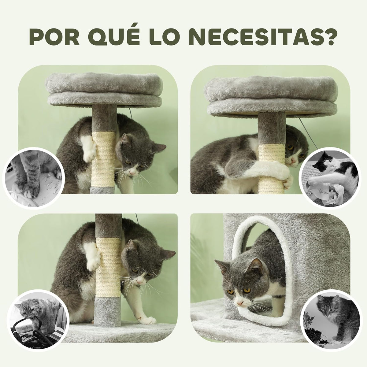CARLA HOME Large Cat Tree Tower for Indoor Cats with Plush Perch, Cat Condo, Natural Sisal Scratching Posts, Hanging Ball & Paw Scratcher