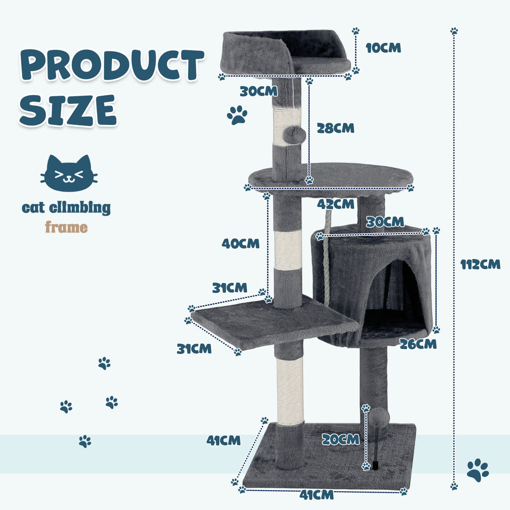Cat Tower Tree Scratching Post Dark Grey Condo 112cm