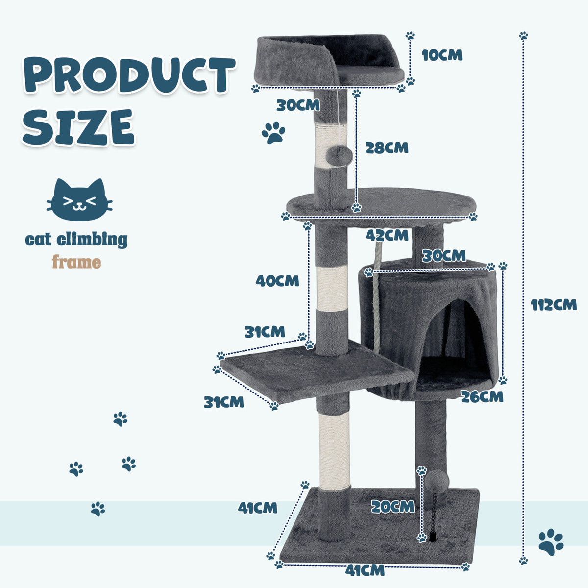 Cat Tower Tree Scratching Post Dark Grey Condo 112cm
