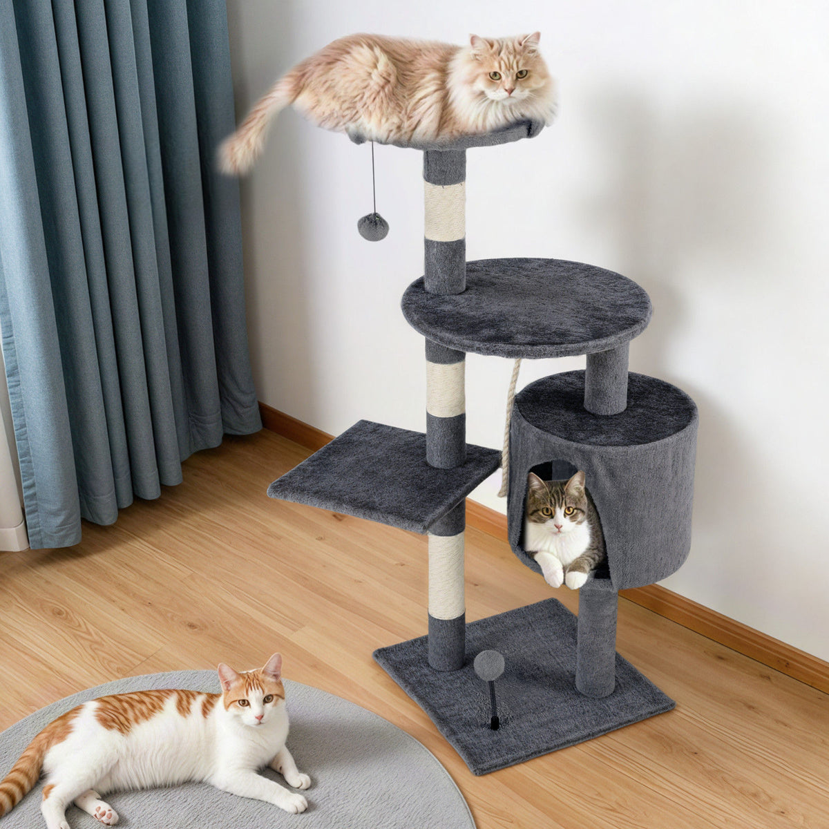 Cat Tower Tree Scratching Post Dark Grey Condo 112cm