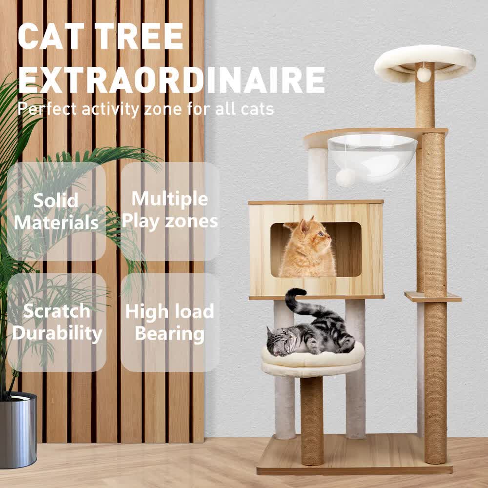 VaKa 1.42M Cat Tree Tower Scratching Post Scratcher Cats Condo House Bed Furniture
