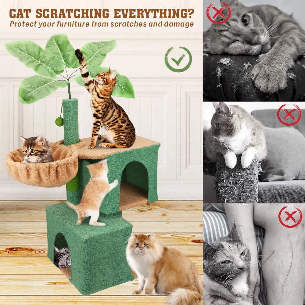 VaKa 1.1M Cat Tree Scratching Post Palm Tree Cat Post Dangling Balls Cat Toy