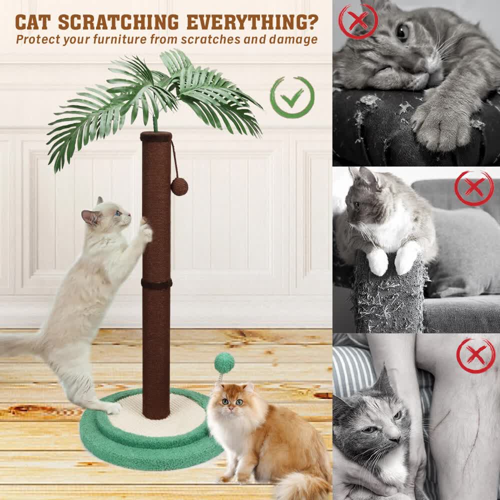 VaKa Cat Tree Scratching Post Large Palm Tree Cat Post Dangling Balls Cat Toy