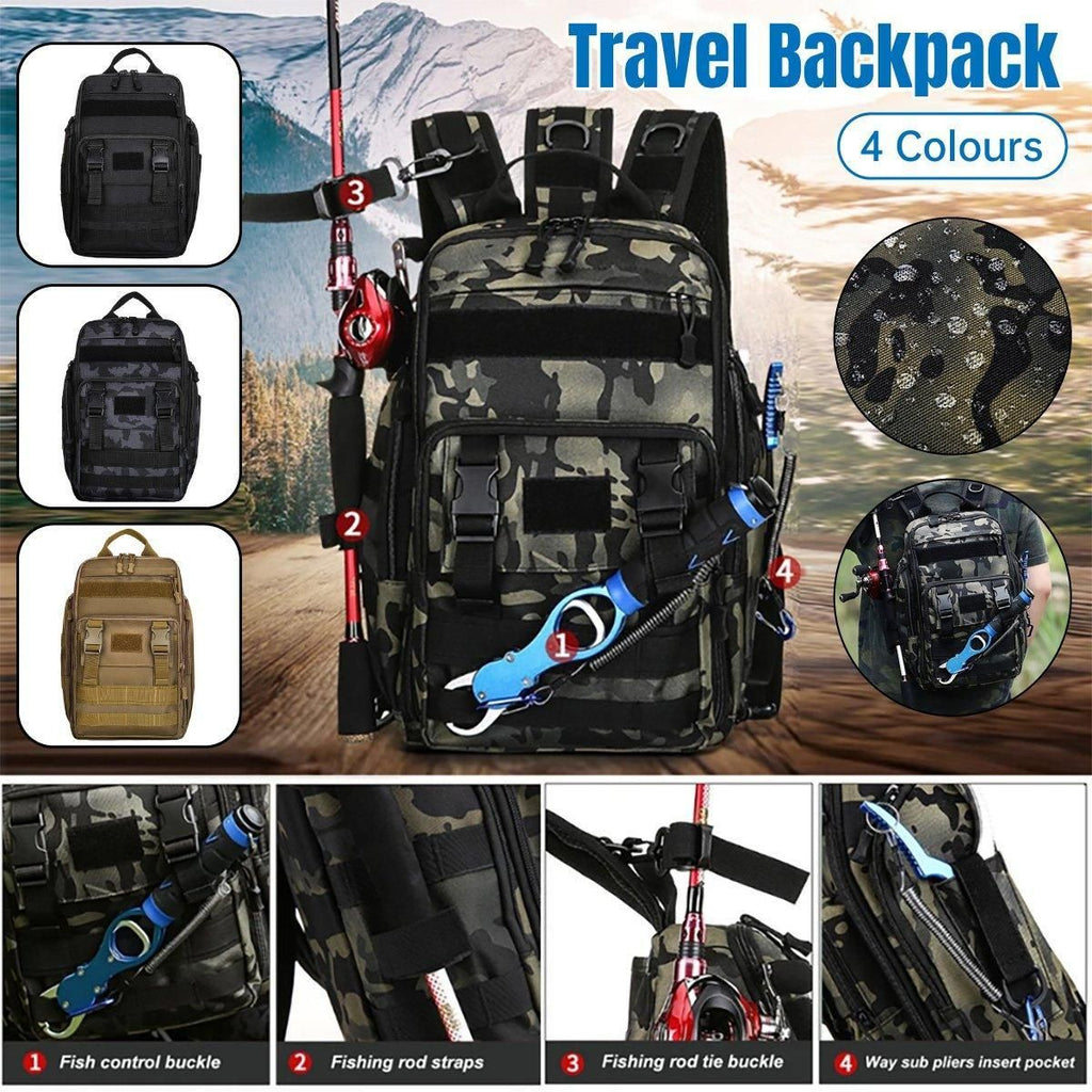 Fishing Tackle Backpack Storage Bag Shoulder Fishing Gear Bags Outdoor Backpack - Black