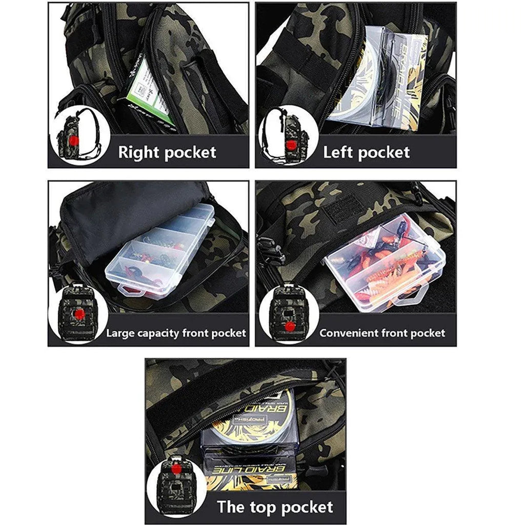 Fishing Tackle Backpack Storage Bag Shoulder Fishing Gear Bags Outdoor Backpack - Night Camouflage