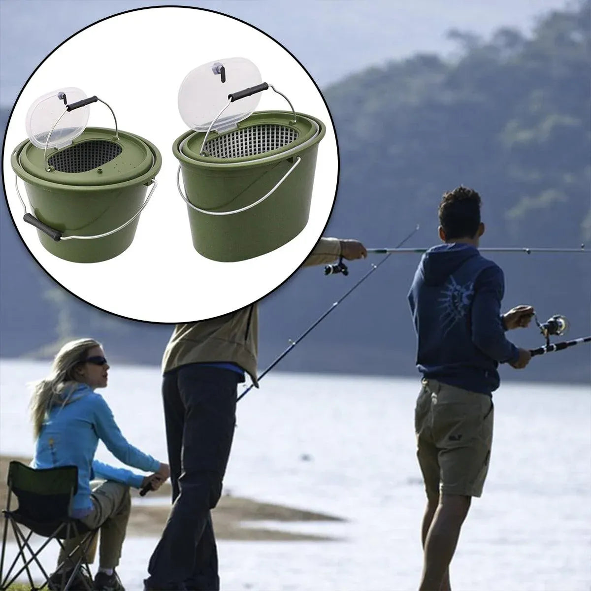 Portable Double Live Fish Bucket Breathable Fish Storage Container for Fishing - S