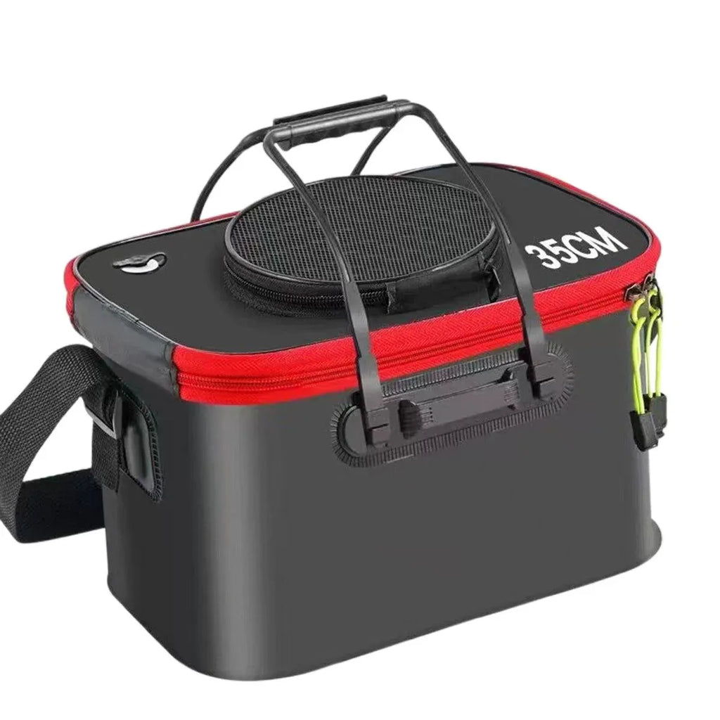 Portable Folding EVA Fishing Bucket Multi Use Live Fish Container with Strap - Black-35cm