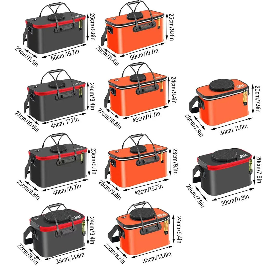 Portable Folding EVA Fishing Bucket Multi Use Live Fish Container with Strap - Black-35cm