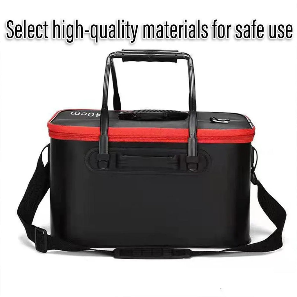 Portable Folding EVA Fishing Bucket Multi Use Live Fish Container with Strap - Black-35cm