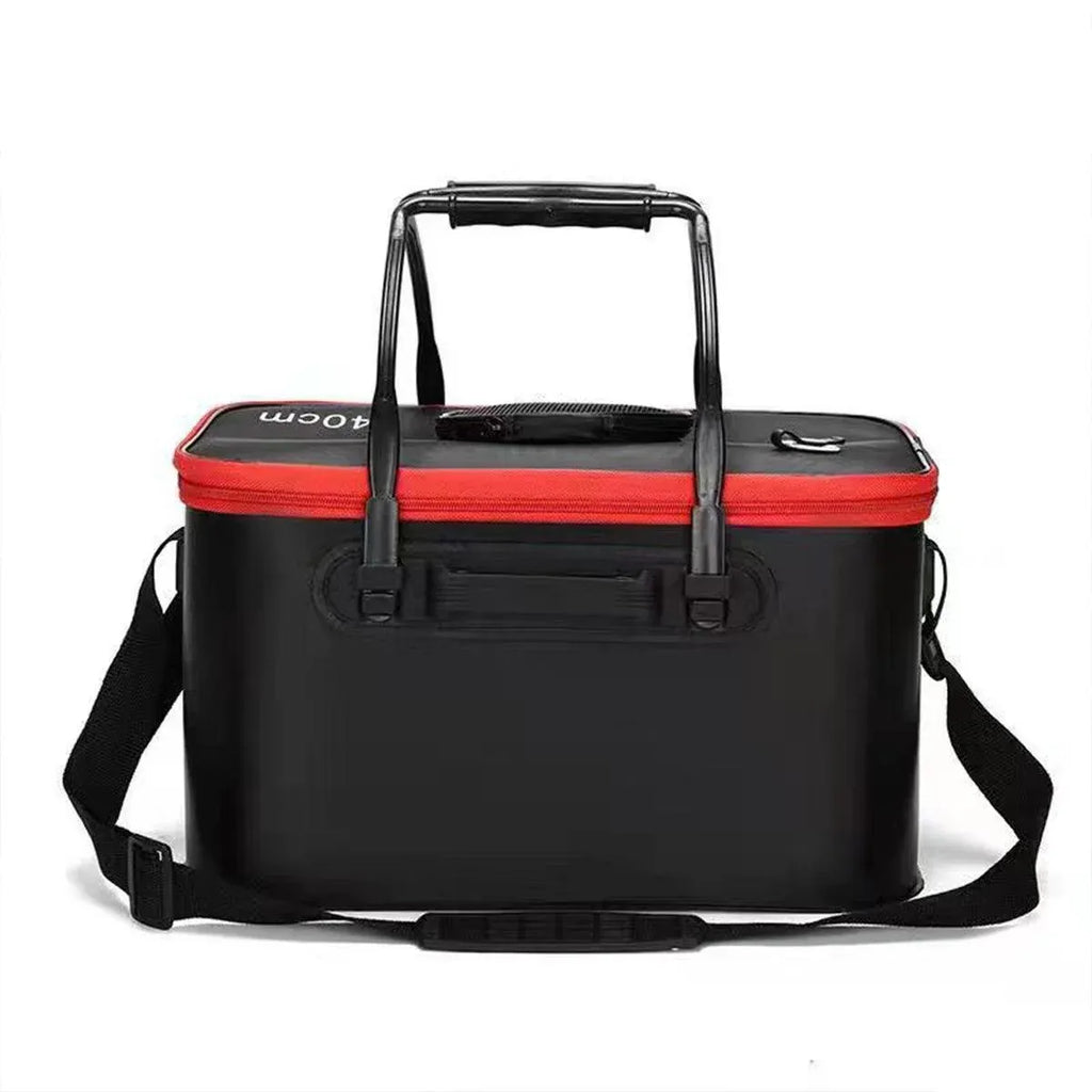 Portable Folding EVA Fishing Bucket Multi Use Live Fish Container with Strap - Black-35cm