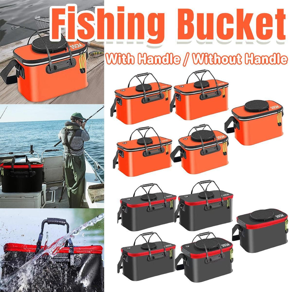 Portable Folding EVA Fishing Bucket Multi Use Live Fish Container with Strap - Orange-45cm