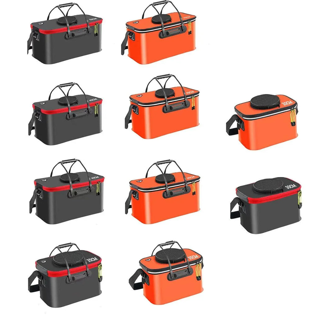 Portable Folding EVA Fishing Bucket Multi Use Live Fish Container with Strap - Orange-45cm
