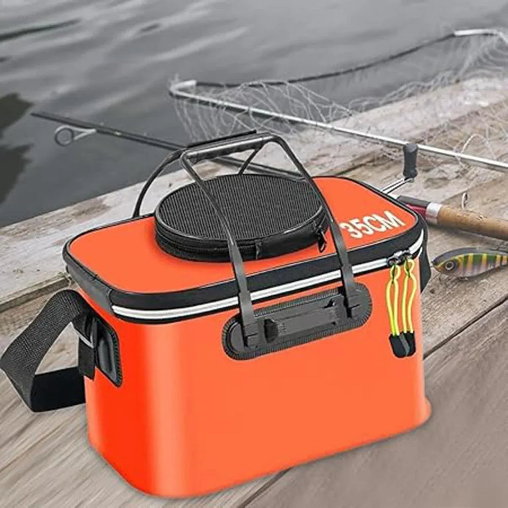 Portable Folding EVA Fishing Bucket Multi Use Live Fish Container with Strap - Orange-50cm