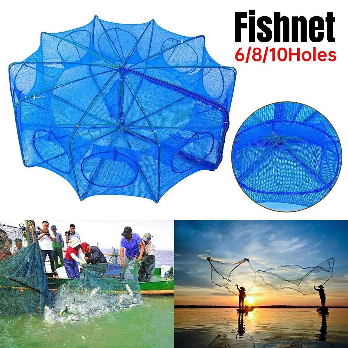 6/8/10 Holes Fishing Net Small Foldable Square Folding Shrimp Eel Lobster Trap - 6Holes