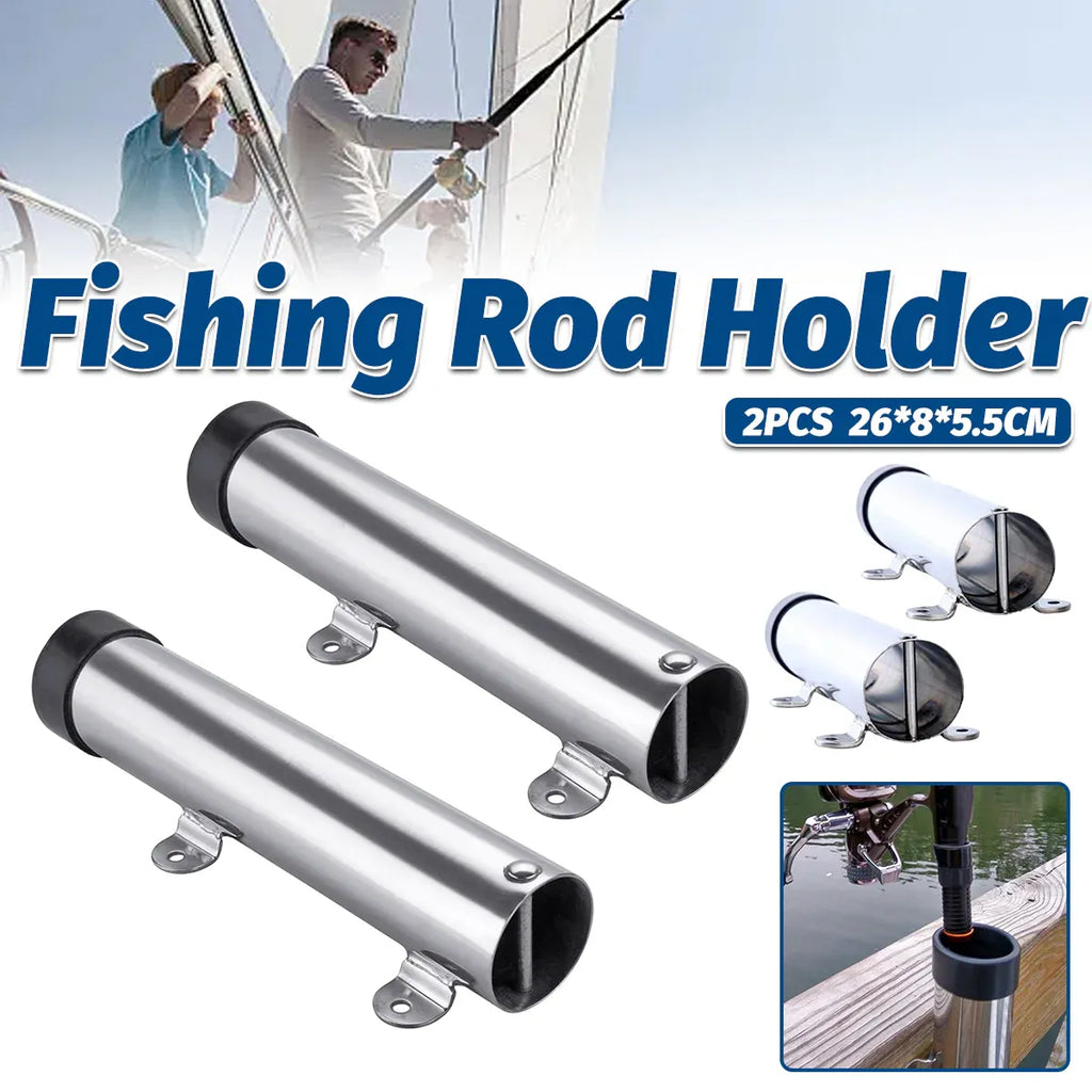 2pcs Stainless Steel Fishing Rod Holders Clamp On Rails Mounting Boat Transom