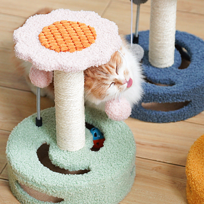 Blue And Grey Sunflower Cat Scratching Post - 35cm Sisal Cat Tree with Plush Toys for Small Cats