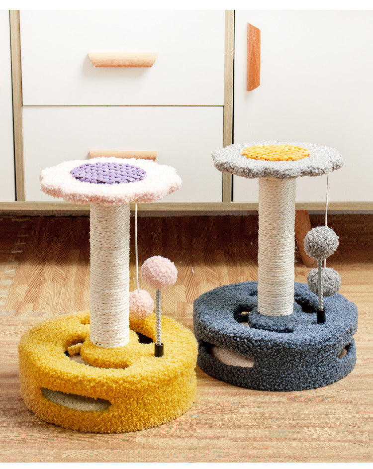 Blue And Grey Sunflower Cat Scratching Post - 35cm Sisal Cat Tree with Plush Toys for Small Cats