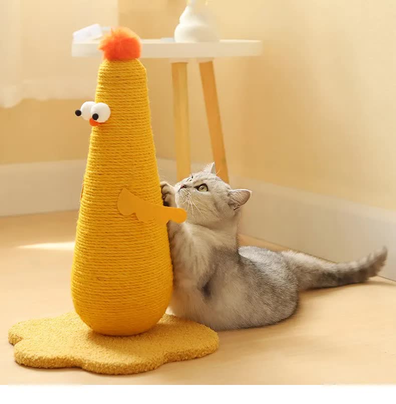 Yellow Adorable Chick Cat Scratching Post - Durable Sisal Rope Scratcher Toy for Cats & Kittens