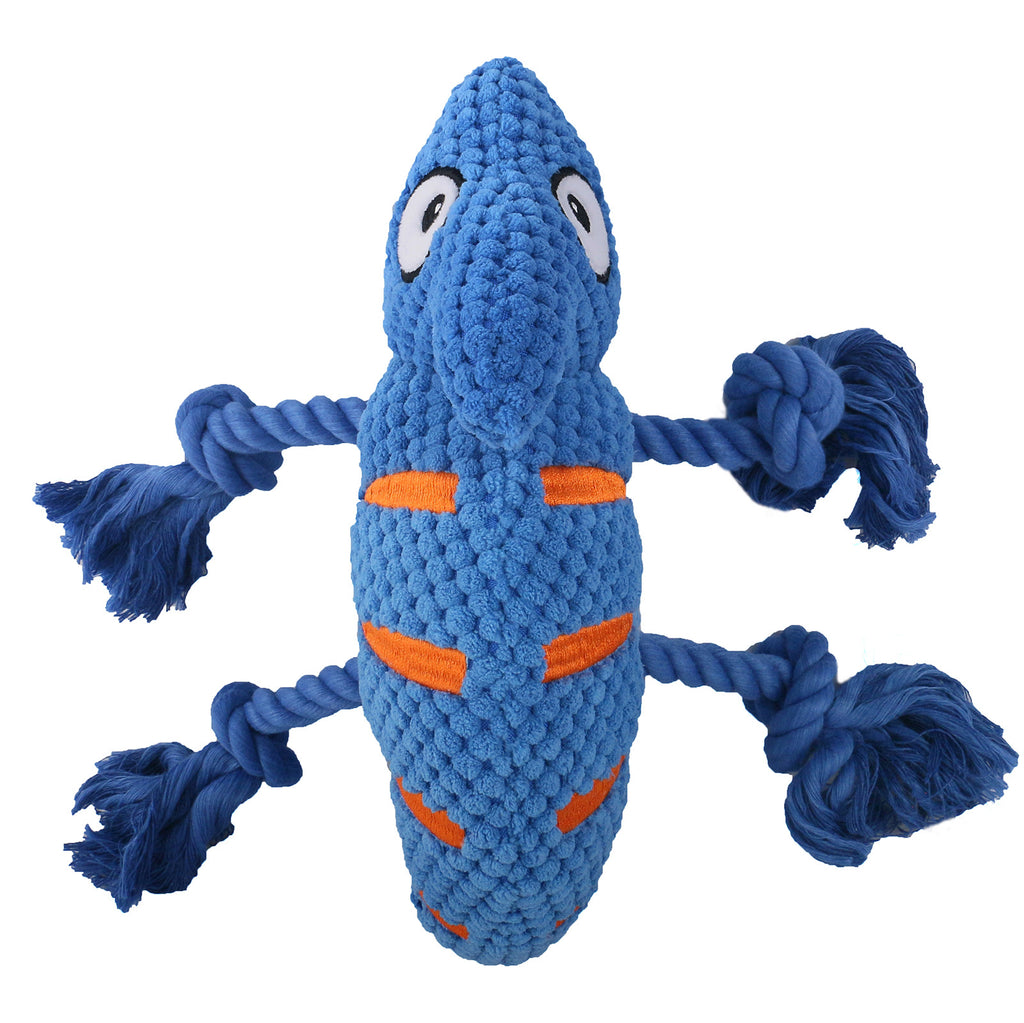 2-Piece Yellow Plush Chameleon Dog Toys with Squeaker & Rope Legs – Durable Washable Chew Toys with Teeth-Cleaning Texture, 10.2in