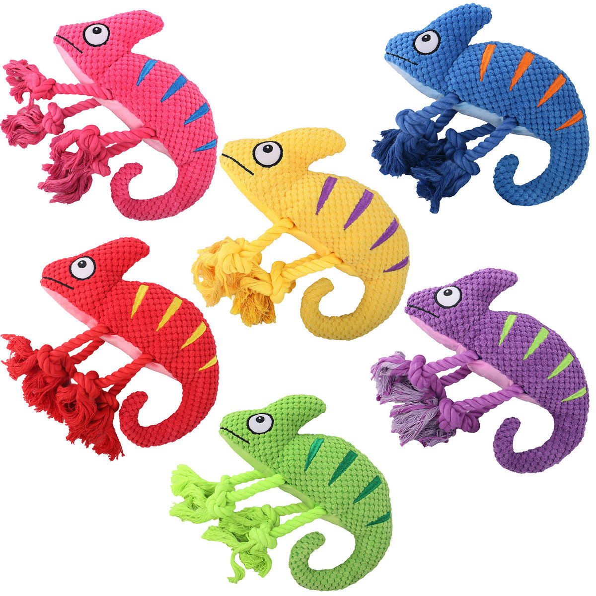 2-Piece Blue Plush Chameleon Dog Toys with Squeaker & Rope Legs – Durable Washable Chew Toys with Teeth-Cleaning Texture, 10.2in
