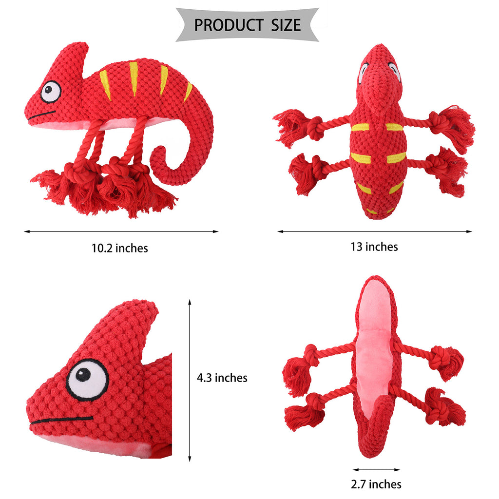 2-Piece Purple Plush Chameleon Dog Toys with Squeaker & Rope Legs – Durable Washable Chew Toys with Teeth-Cleaning Texture, 10.2in