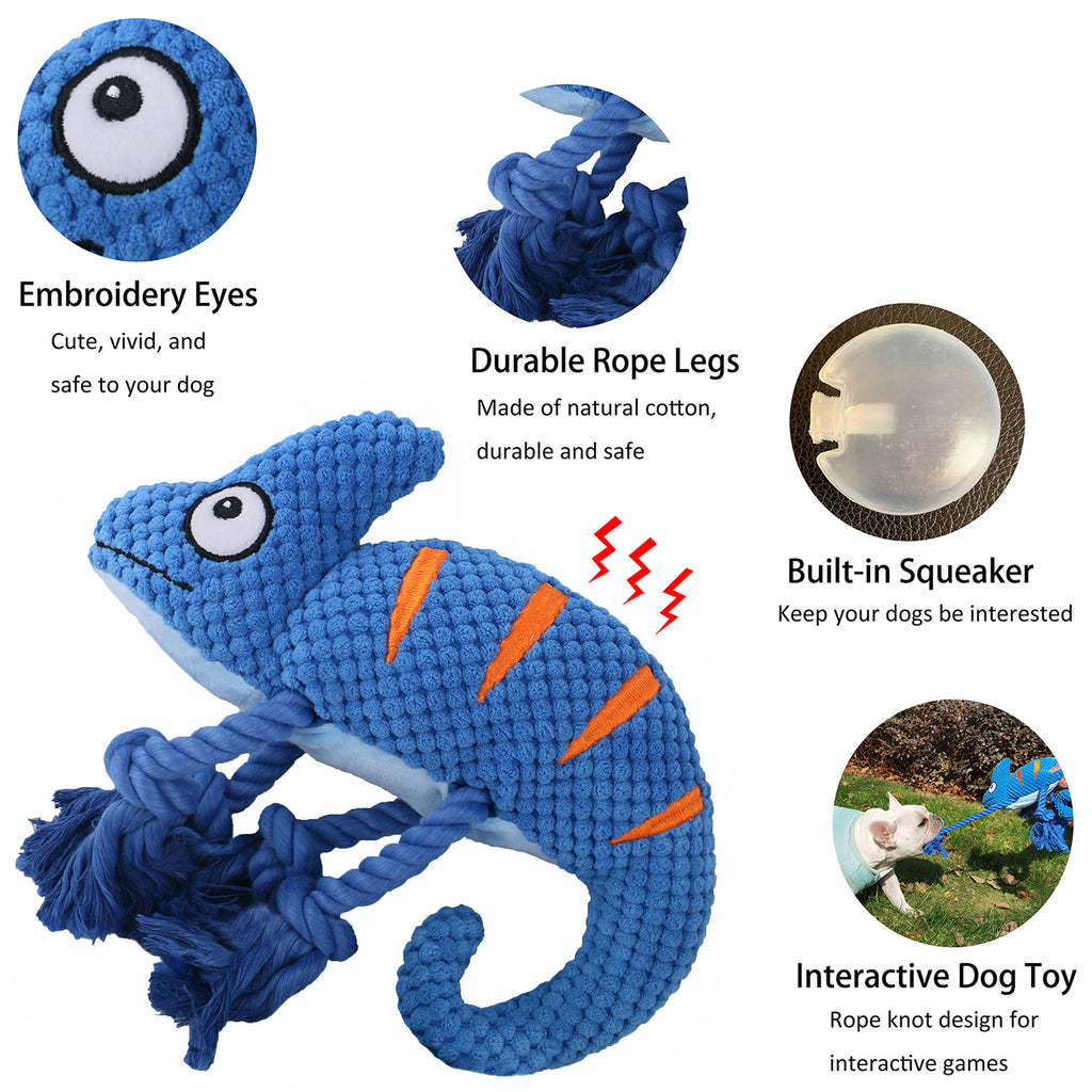 2-Piece Purple Plush Chameleon Dog Toys with Squeaker & Rope Legs – Durable Washable Chew Toys with Teeth-Cleaning Texture, 10.2in