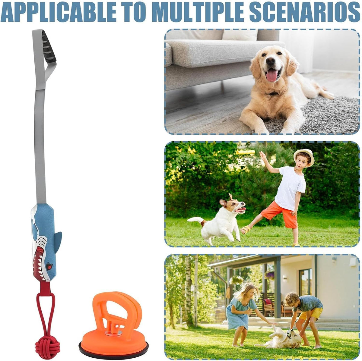 Shark-shaped Tug-of-War Dog Toy with Suction Cup & Chew Rope Knot - Interactive Squeaky Molar Toy for Puppies & Small Dogs