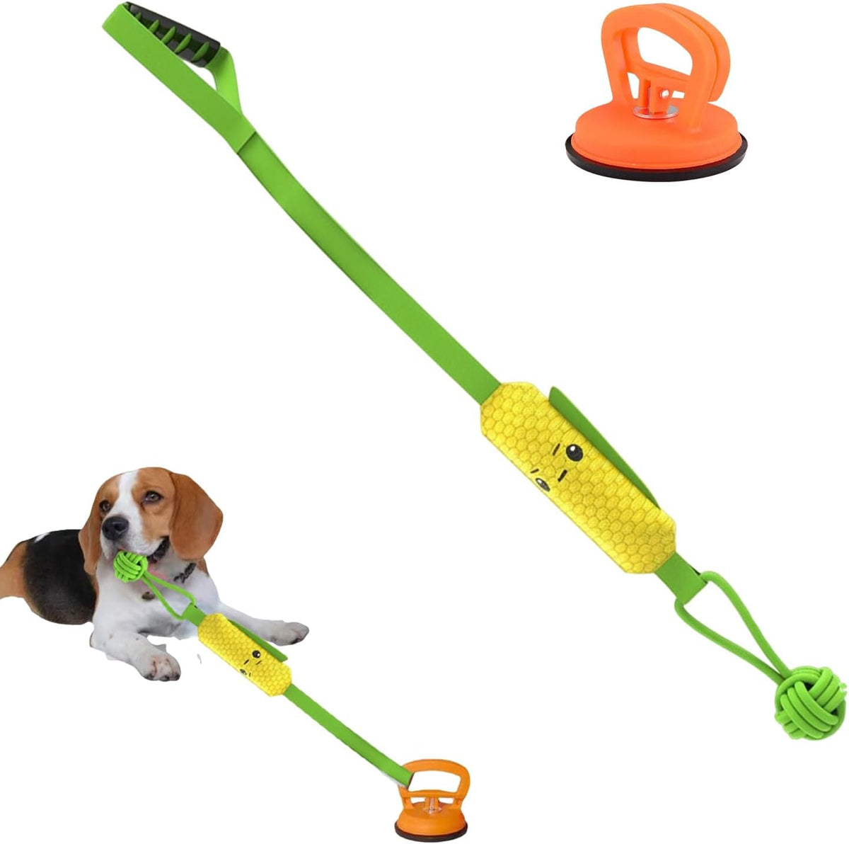 Corn-shaped Tug-of-War Dog Toy with Suction Cup & Chew Rope Knot - Interactive Squeaky Molar Toy for Puppies & Small Dogs