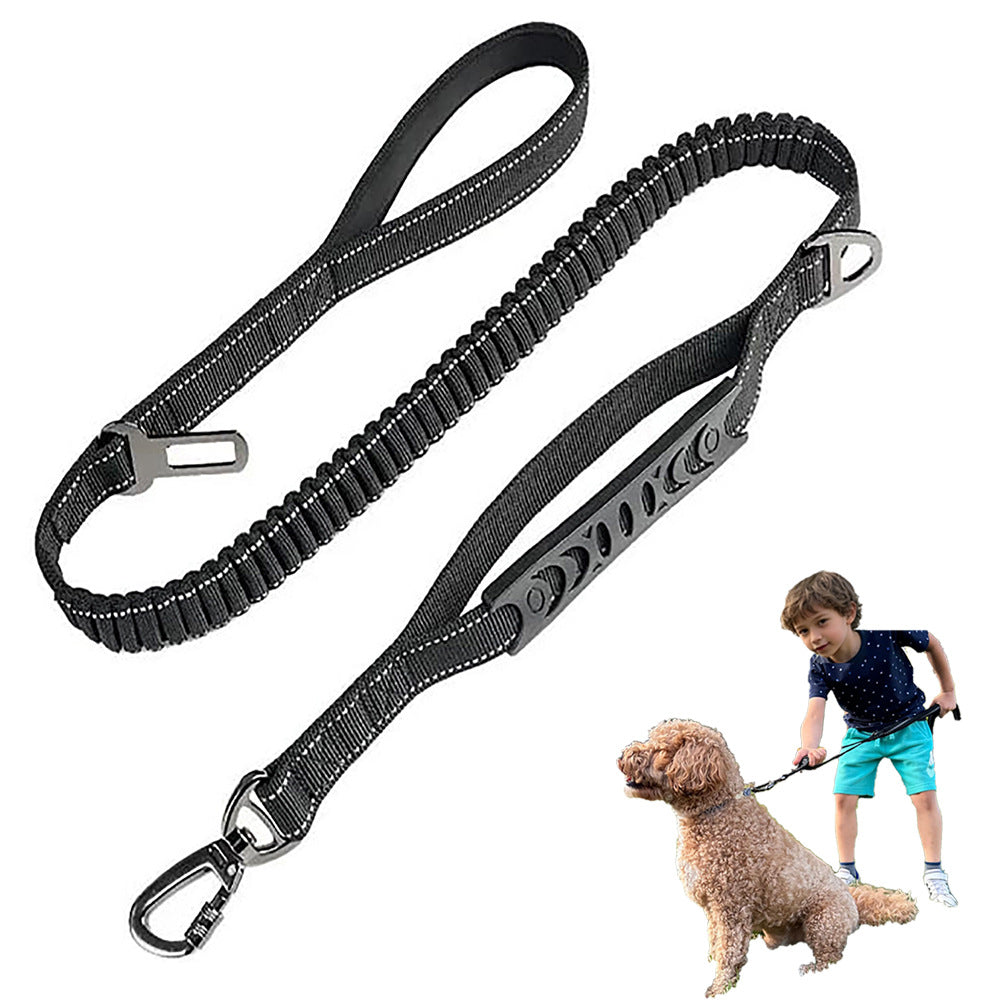 Black Heavy Duty Elastic Bungee Dog Leash | Anti-Pull Safety Shock Absorber | Multi-Functional Training Lead for Medium to Large Dogs