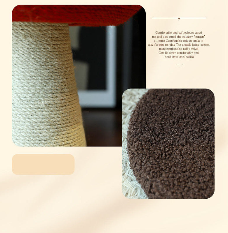 Red Mushroom Cat Tree with Sisal Scratching Post – Large Vertical Cat Climber with Hanging Toys, Indoor Cat Furniture, 340 x 280mm