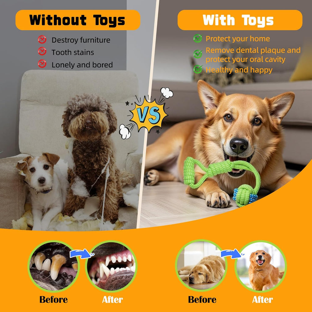7-Piece Green Cotton Rope Dog Toy Set – Washable Knotted Ball & Tug Toys, Durable Interactive Teeth-Cleaning Toys for Dogs & Cats
