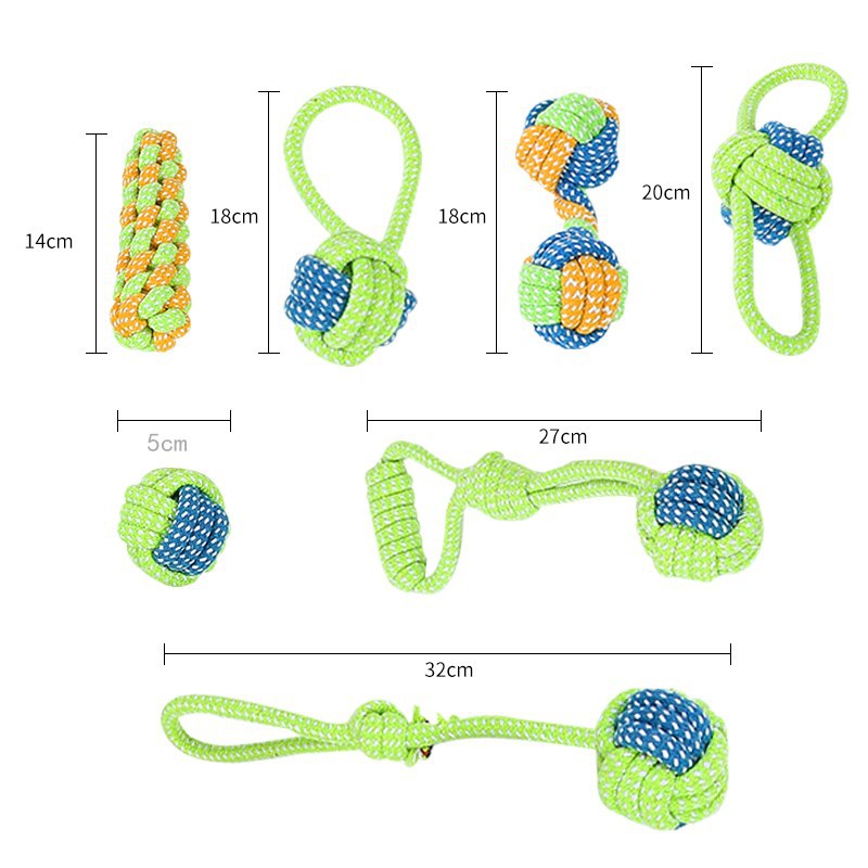 7-Piece Orange-Yellow Cotton Rope Dog Toy Set – Washable Knotted Ball & Tug Toys, Durable Interactive Teeth-Cleaning Toys for Dogs & Cats