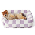 63x53x17 CM Cute Square Plush Pet Bed with Removable Cover & 5 Bolsters Support - Purple Plaid Machine Washable Calming Dog & Cat Sofa
