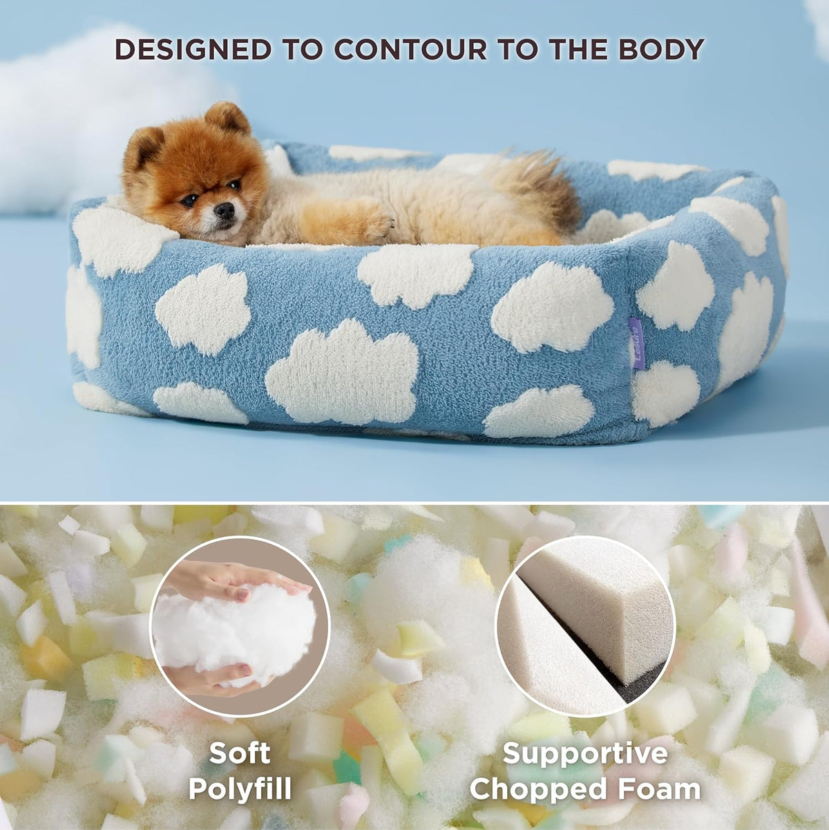 76x60x20 CM Cute Square Plush Pet Bed with Removable Cover & 5 Bolsters Support - Purple Plaid Machine Washable Calming Dog & Cat Sofa