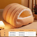 Orange Plaid Cat Cave Bed – Warm Enclosed Cat House, Cozy Semi-Enclosed Nest, PP Cotton Filling, Washable, Small Dog Bed – Size S